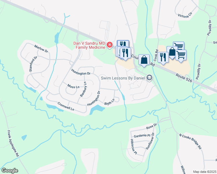 map of restaurants, bars, coffee shops, grocery stores, and more near 11 Kingston Drive in Jackson Township