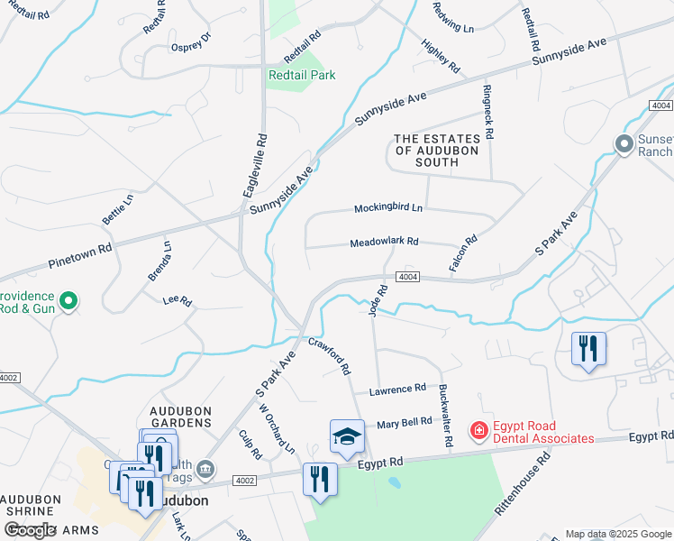 map of restaurants, bars, coffee shops, grocery stores, and more near 737 South Park Avenue in Eagleville