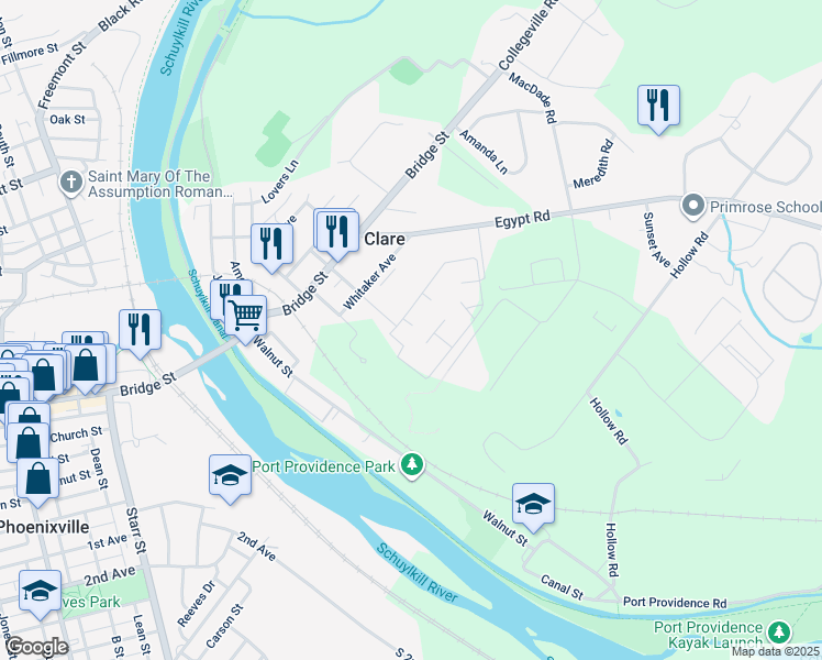map of restaurants, bars, coffee shops, grocery stores, and more near 825 Meadowview Lane in Mont Clare