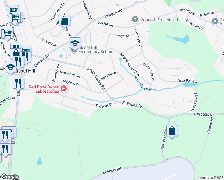 map of restaurants, bars, coffee shops, grocery stores, and more near 302 New Haven Drive in Lititz