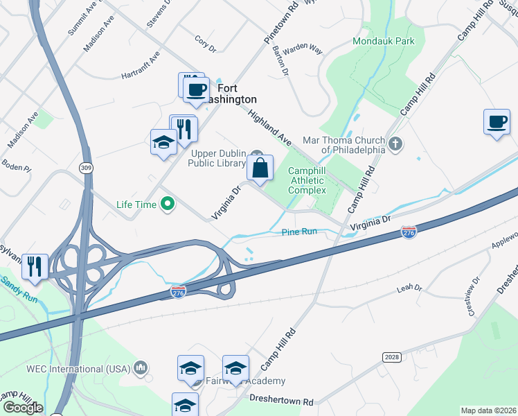 map of restaurants, bars, coffee shops, grocery stores, and more near 525 Virginia Drive in Fort Washington