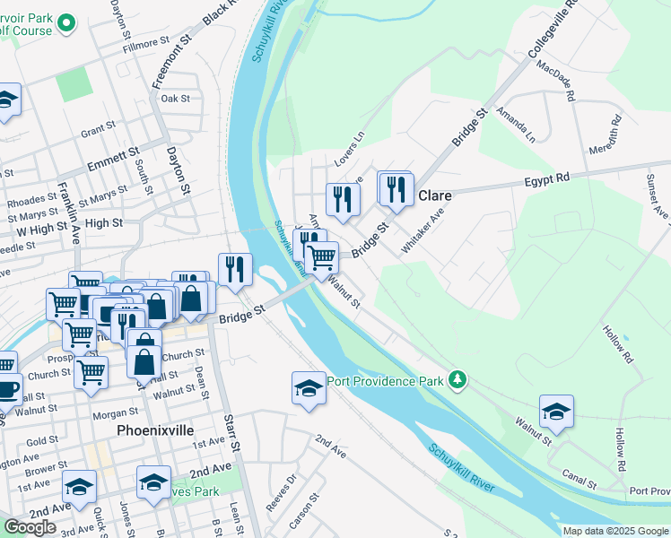 map of restaurants, bars, coffee shops, grocery stores, and more near 119 Jacobs Street in Mont Clare