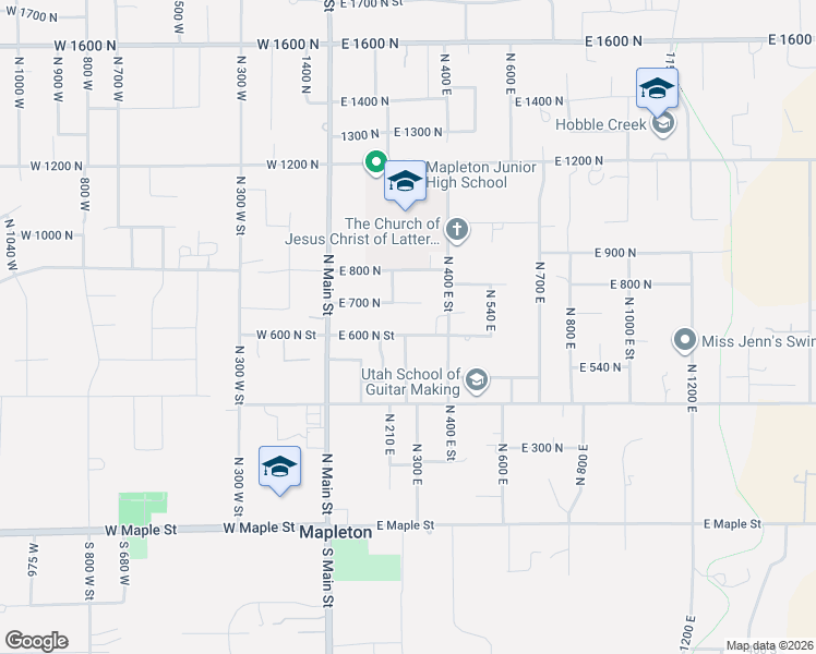 map of restaurants, bars, coffee shops, grocery stores, and more near 265 East 600 North in Mapleton