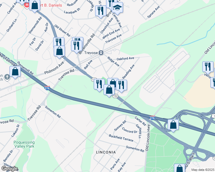 map of restaurants, bars, coffee shops, grocery stores, and more near 4671 East Street Road in Feasterville-Trevose