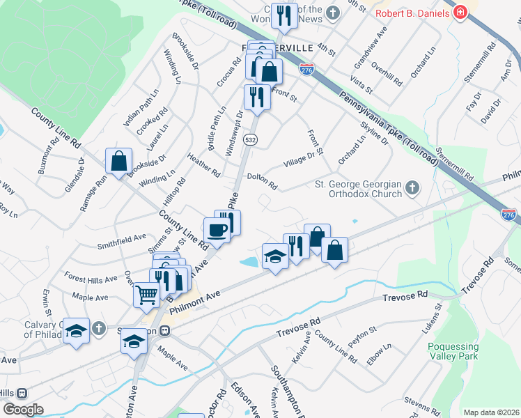 map of restaurants, bars, coffee shops, grocery stores, and more near 139 Ashley Drive in Feasterville-Trevose