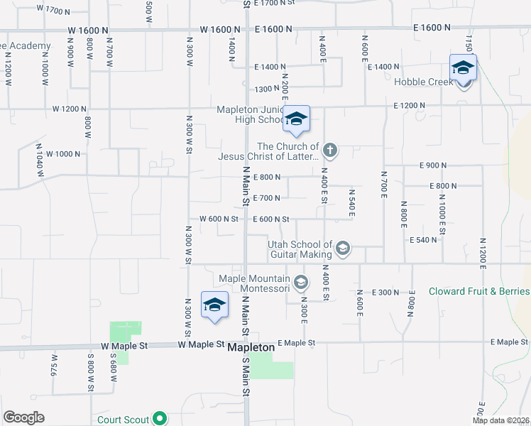 map of restaurants, bars, coffee shops, grocery stores, and more near 81 East 600 North in Mapleton