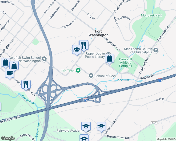 map of restaurants, bars, coffee shops, grocery stores, and more near 420 Delaware Drive in Fort Washington