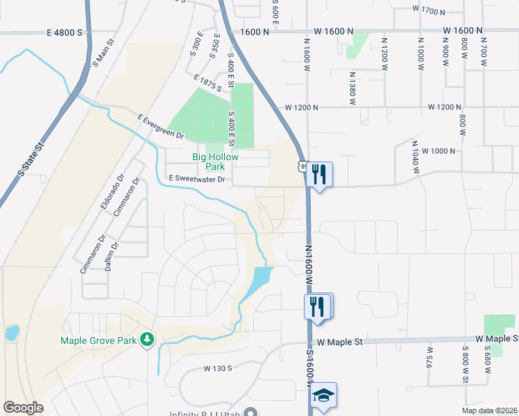 map of restaurants, bars, coffee shops, grocery stores, and more near 1939 West 800 North in Mapleton