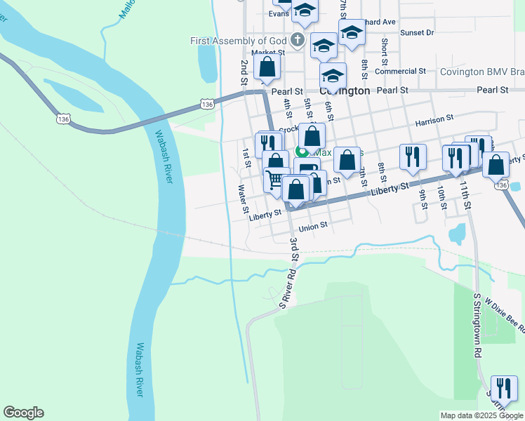 map of restaurants, bars, coffee shops, grocery stores, and more near 321 2nd Street in Covington