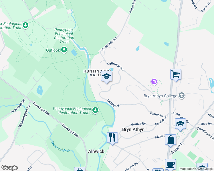 map of restaurants, bars, coffee shops, grocery stores, and more near in Bryn Athyn