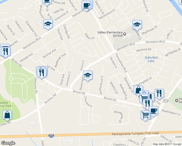 map of restaurants, bars, coffee shops, grocery stores, and more near 3320 Johns Court in Bensalem