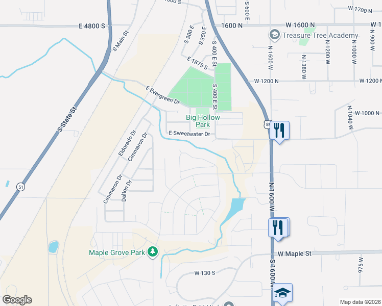 map of restaurants, bars, coffee shops, grocery stores, and more near 2178 Legend Way in Springville