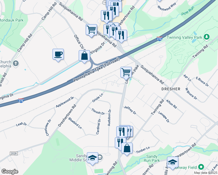 map of restaurants, bars, coffee shops, grocery stores, and more near 1300 Jennifer Drive in Fort Washington