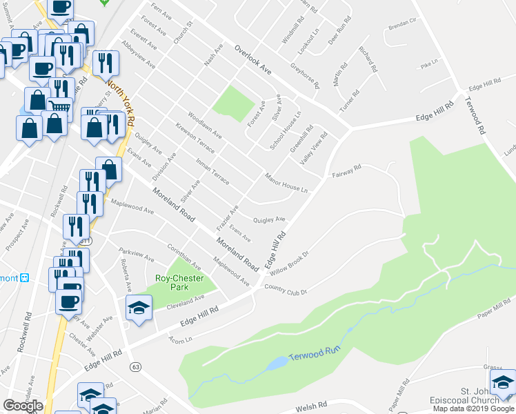map of restaurants, bars, coffee shops, grocery stores, and more near 506 Inman Terrace in Willow Grove
