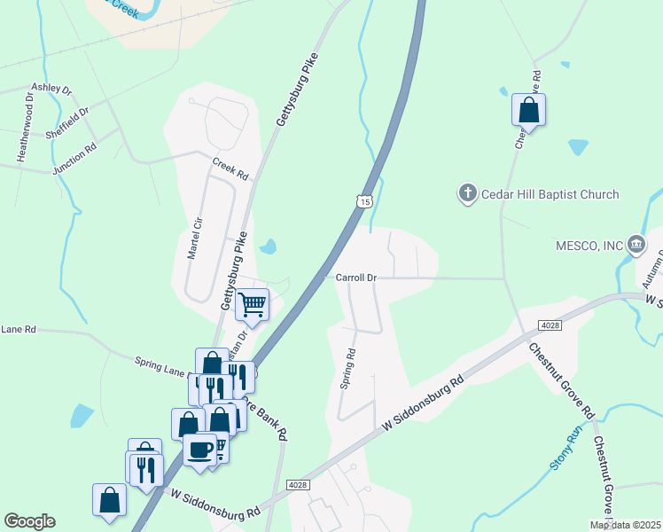 map of restaurants, bars, coffee shops, grocery stores, and more near 1002 U.S. 15 in Dillsburg