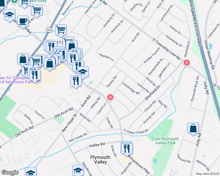 map of restaurants, bars, coffee shops, grocery stores, and more near 2907 Henley Road in Plymouth Meeting