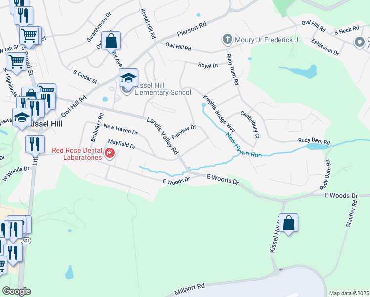 map of restaurants, bars, coffee shops, grocery stores, and more near 303 New Haven Drive in Lititz