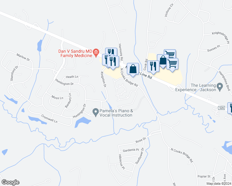 map of restaurants, bars, coffee shops, grocery stores, and more near 243 Brookfield Drive in Jackson