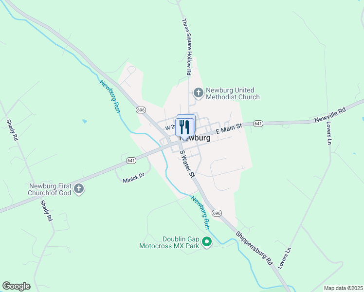 map of restaurants, bars, coffee shops, grocery stores, and more near 18 West Main Street in Newburg