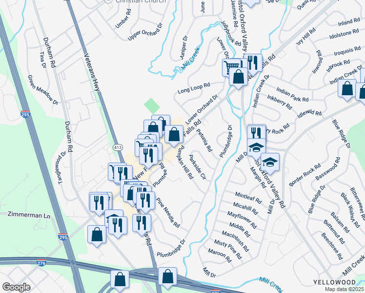 map of restaurants, bars, coffee shops, grocery stores, and more near 67 Pumpkin Hill Road in Levittown