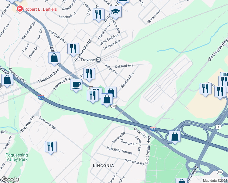 map of restaurants, bars, coffee shops, grocery stores, and more near 3104 Reading Avenue in Feasterville-Trevose
