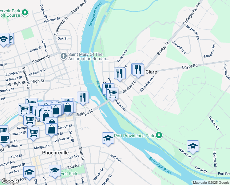 map of restaurants, bars, coffee shops, grocery stores, and more near 119 Jacobs Street in Mont Clare