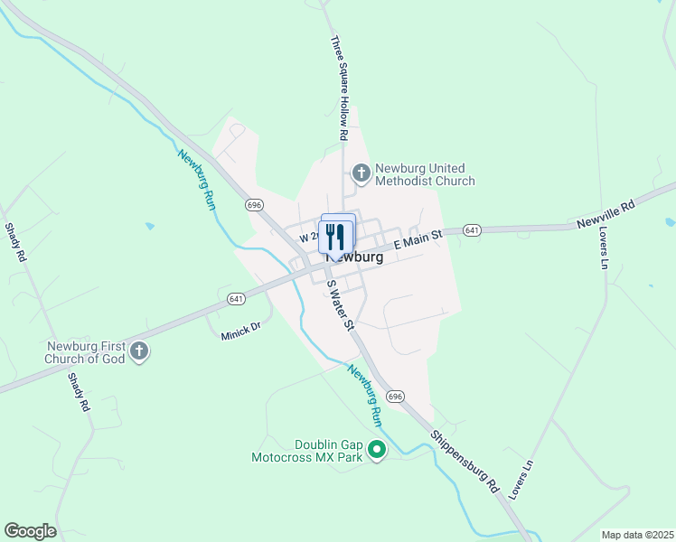map of restaurants, bars, coffee shops, grocery stores, and more near 18 West Main Street in Newburg