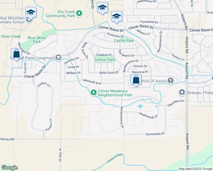 map of restaurants, bars, coffee shops, grocery stores, and more near 4529 Maxwell Avenue in Longmont