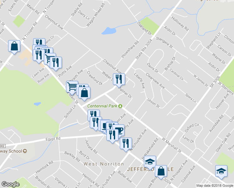 map of restaurants, bars, coffee shops, grocery stores, and more near in Trooper