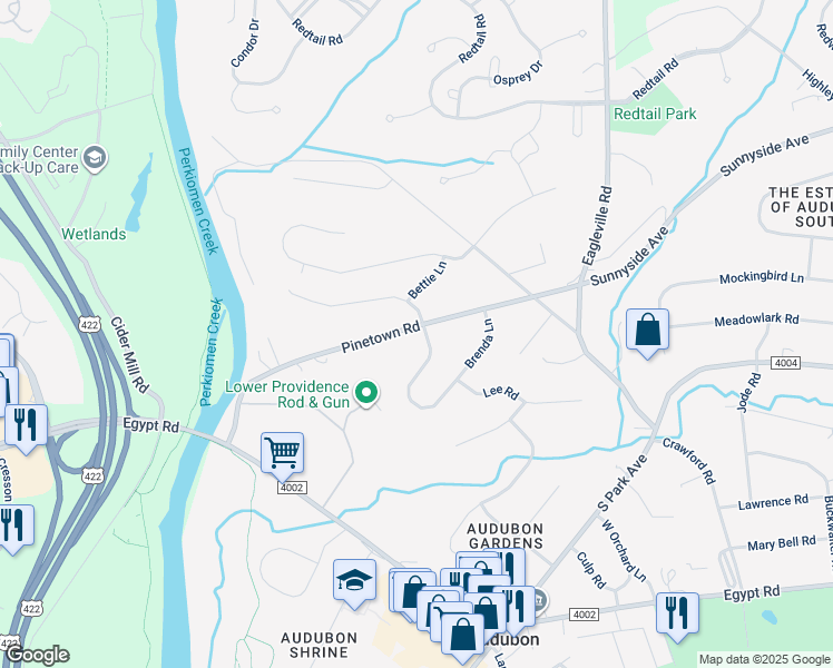 map of restaurants, bars, coffee shops, grocery stores, and more near 200 Pinetown Road in Eagleville