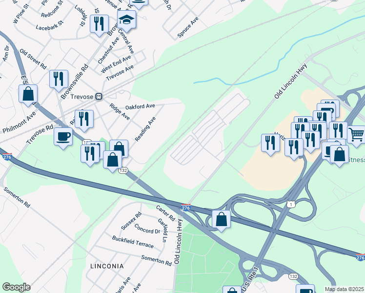 map of restaurants, bars, coffee shops, grocery stores, and more near 3302 Iris Avenue in Trevose