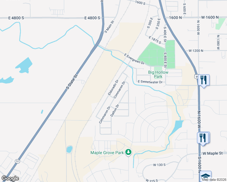 map of restaurants, bars, coffee shops, grocery stores, and more near 2417 Eldorado Drive in Springville