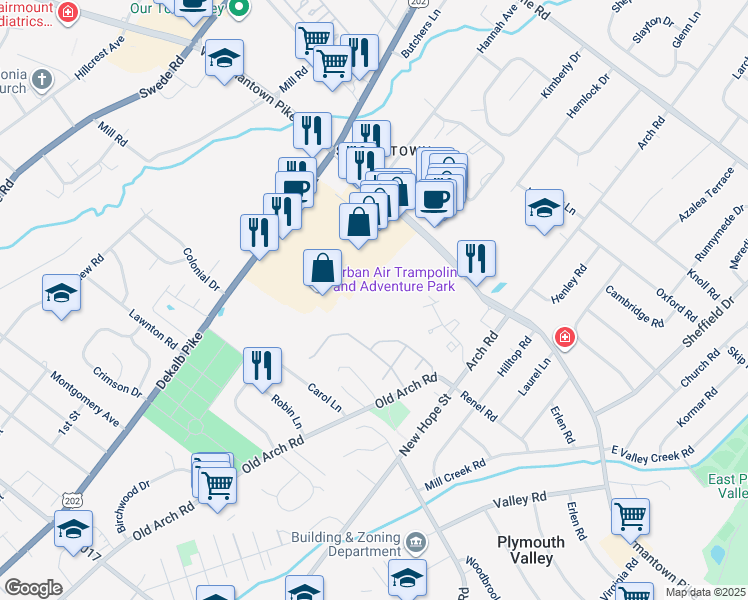 map of restaurants, bars, coffee shops, grocery stores, and more near 300 East Germantown Pike in East Norriton