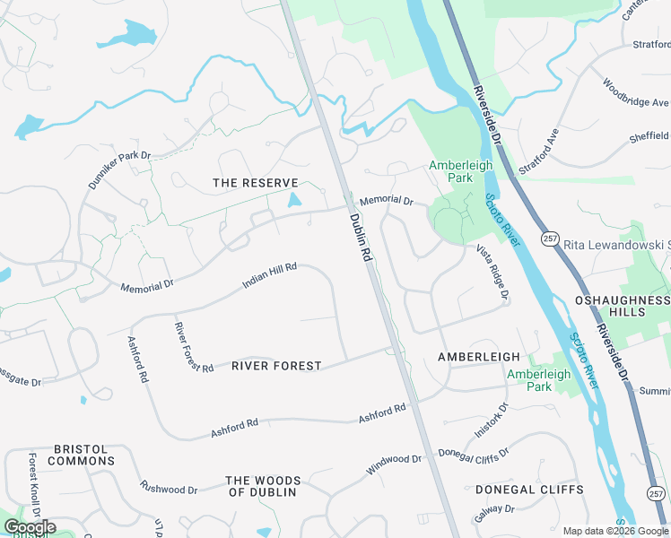 map of restaurants, bars, coffee shops, grocery stores, and more near 5250 Indian Hill Road in Dublin