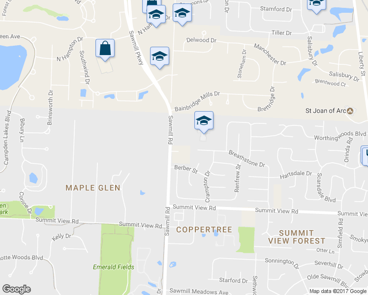 map of restaurants, bars, coffee shops, grocery stores, and more near 2671 Sawmill Reserve Drive in Powell