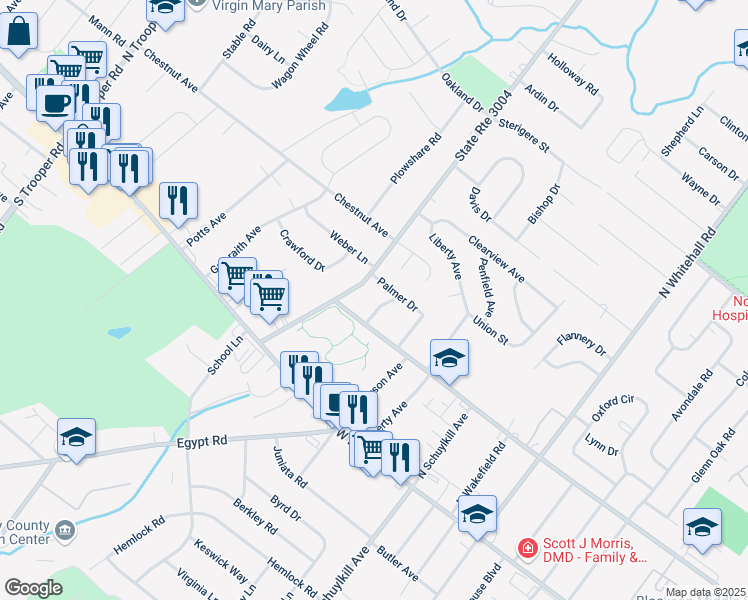 map of restaurants, bars, coffee shops, grocery stores, and more near in Trooper