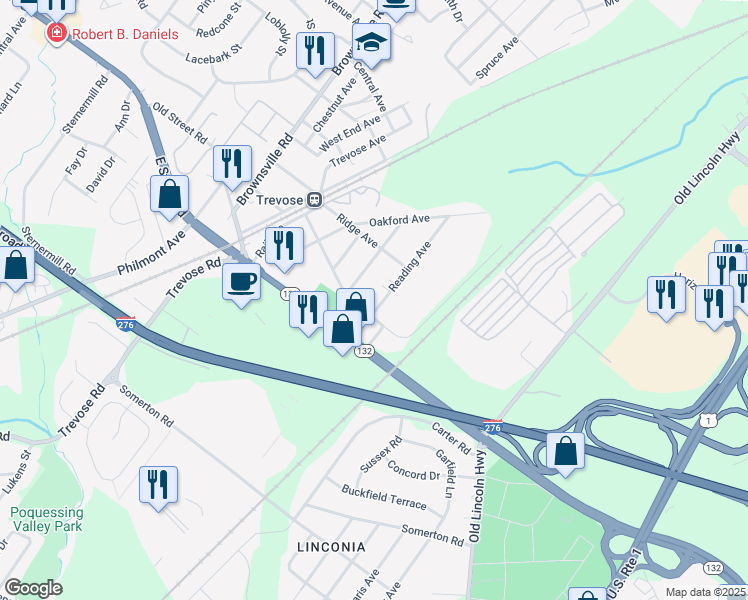 map of restaurants, bars, coffee shops, grocery stores, and more near 3104 Reading Avenue in Feasterville-Trevose