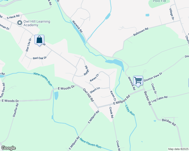 map of restaurants, bars, coffee shops, grocery stores, and more near 49 Karen Court in Lititz