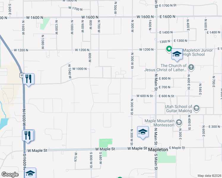 map of restaurants, bars, coffee shops, grocery stores, and more near 697 North 420 West in Mapleton
