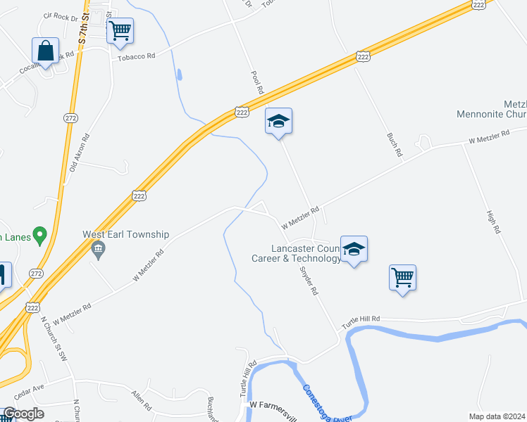 map of restaurants, bars, coffee shops, grocery stores, and more near 261 West Metzler Road in Ephrata