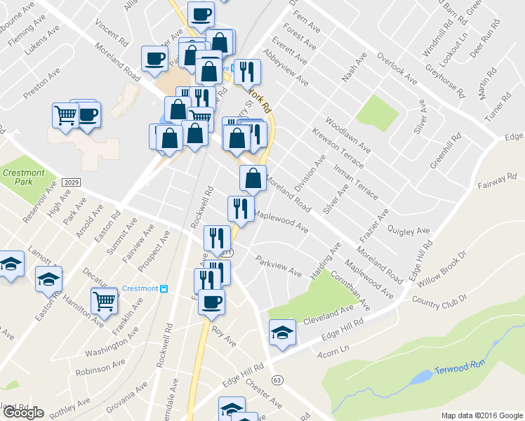 map of restaurants, bars, coffee shops, grocery stores, and more near 1948 Lycoming Avenue in Abington