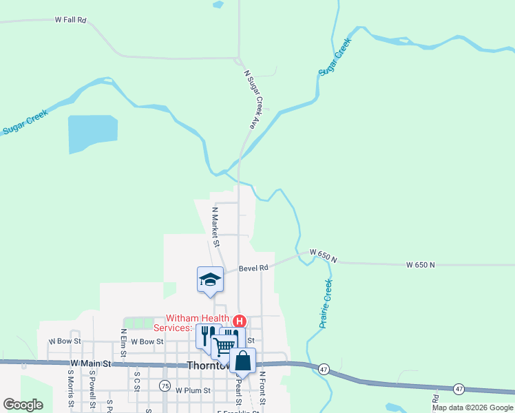map of restaurants, bars, coffee shops, grocery stores, and more near 532 North Pearl Street in Thorntown