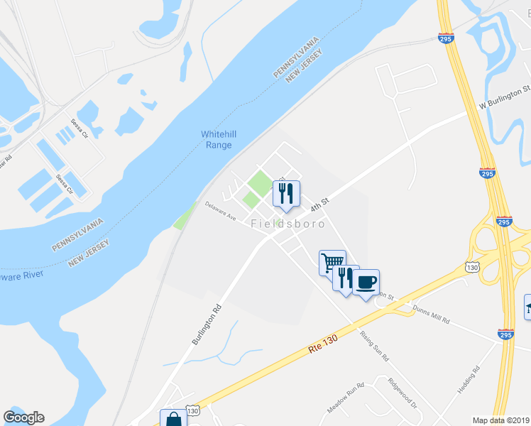 map of restaurants, bars, coffee shops, grocery stores, and more near 216 Washington Street in Fieldsboro