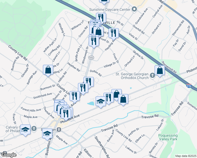 map of restaurants, bars, coffee shops, grocery stores, and more near Ashley Drive in Feasterville-Trevose