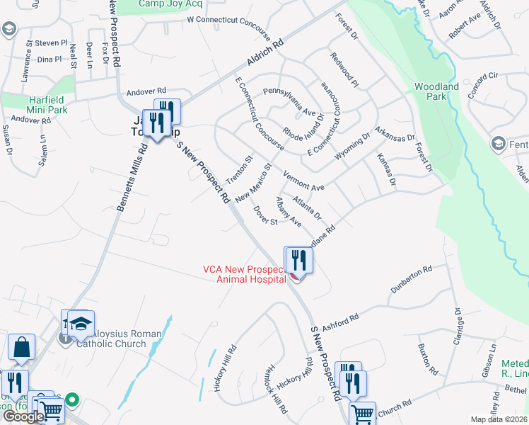 map of restaurants, bars, coffee shops, grocery stores, and more near 4 Dover Street in Jackson Township