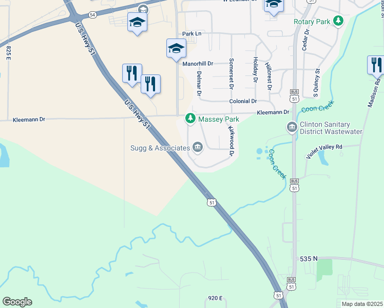 map of restaurants, bars, coffee shops, grocery stores, and more near 52 Kirkwood Drive West in Clinton