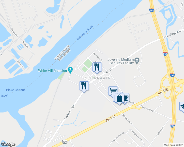 map of restaurants, bars, coffee shops, grocery stores, and more near 220 Washington Street in Fieldsboro