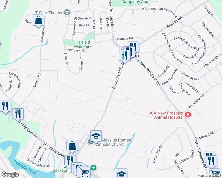 map of restaurants, bars, coffee shops, grocery stores, and more near 1054 Bennetts Mills Road in Jackson Township