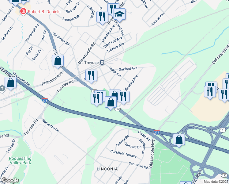 map of restaurants, bars, coffee shops, grocery stores, and more near 3055 Prospect Avenue in Feasterville-Trevose