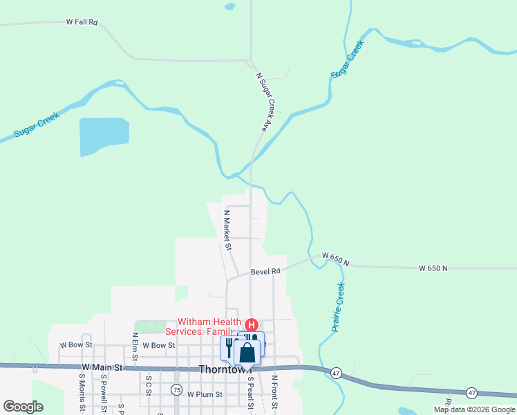 map of restaurants, bars, coffee shops, grocery stores, and more near 532 North Pearl Street in Thorntown